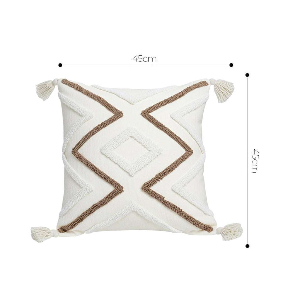 SOGA Boho Tufted Cushion 45cm Tassel White Brown Geometric Decorative Throw Pillow $ 72