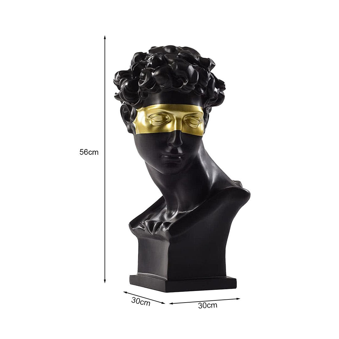 SOGA 56cm Black Resin Bust – Gold Masked Sculpture for Modern Decor
