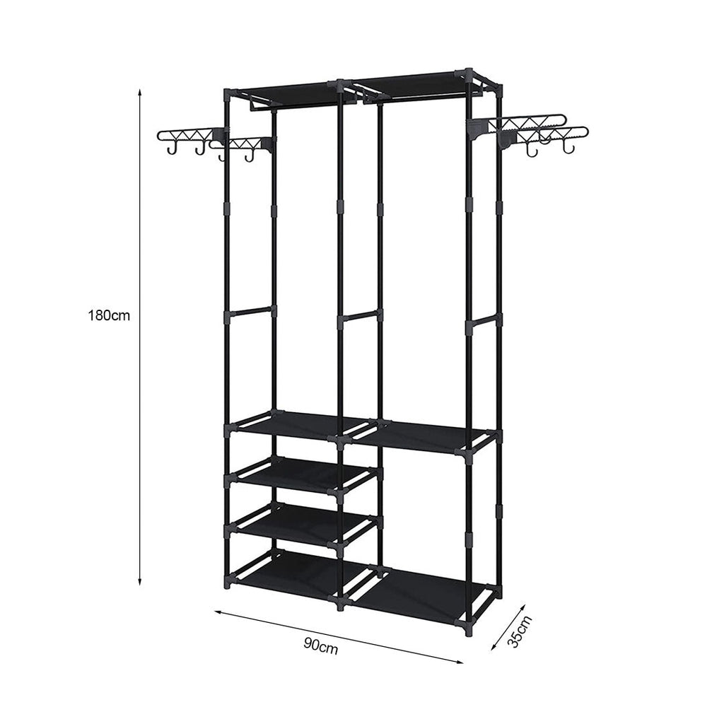 SOGA 2X 90x35cm Hanging Clothes Rack Storage w/ 4 Layer Organizer and Side Hooks
