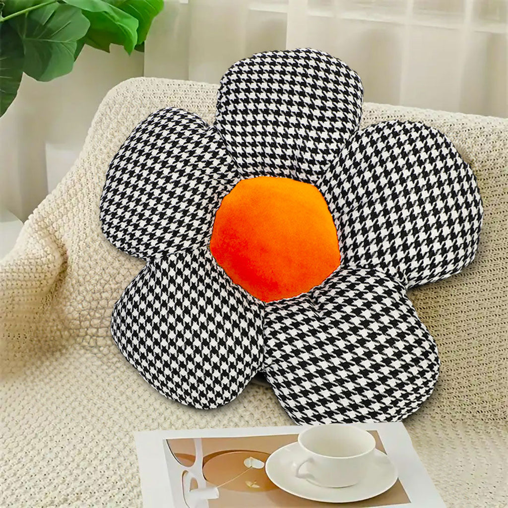 SOGA Black w/ Orange Flower Cushion Shaped for Floor and Sitting Throw Pillow