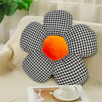 SOGA Black w/ Orange Flower Cushion Shaped for Floor and Sitting Throw Pillow