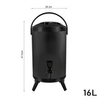 SOGA 2X 16L Stainless Steel Insulated Milk Tea Barrel Hot and Cold Beverage Dispenser Container with Faucet Black