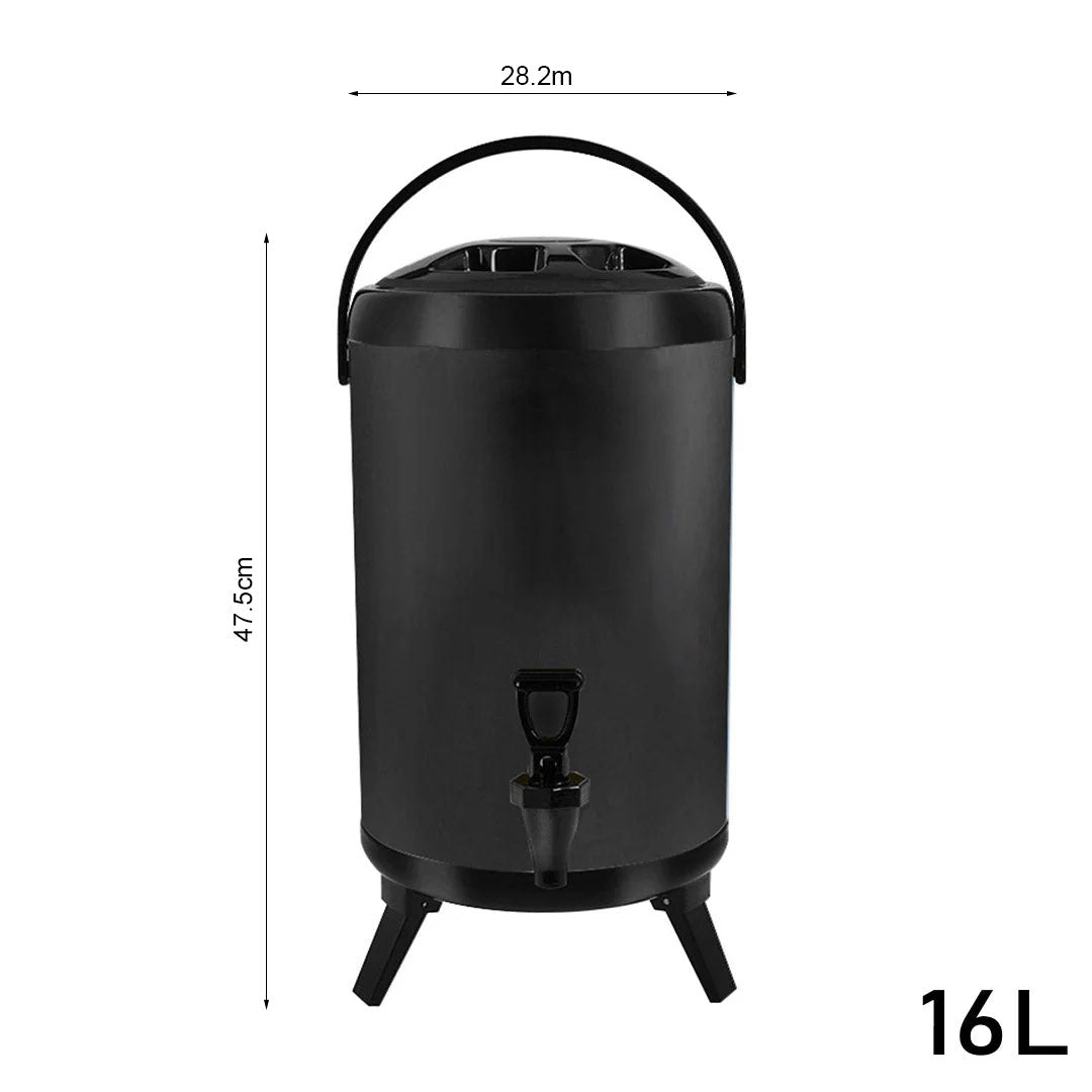SOGA 2X 16L Stainless Steel Insulated Milk Tea Barrel Hot and Cold Beverage Dispenser Container with Faucet Black