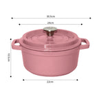 SOGA Cast Iron Enamel Porcelain Stewpot Casserole Stew Cooking Pot With Lid 3.6L Pink 24cm