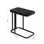 SOGA 30x50cm Black Stone-Patterned Side Table with Black Metal Legs