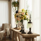 SOGA 2 x Clear Glass Flower Vase with Lid and White Flower Filler Vase Black Set
