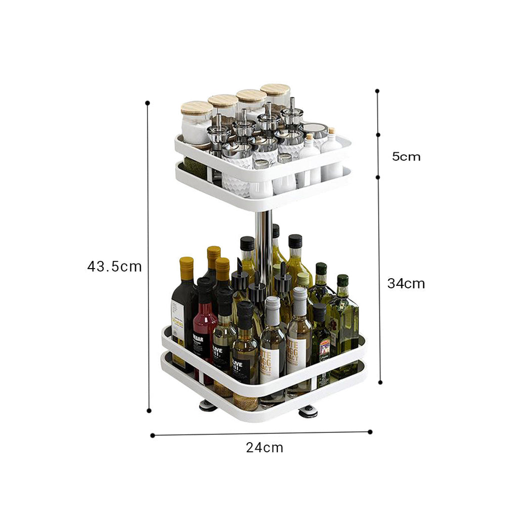SOGA 2 Tier Steel White Square Rotating Multi-Function Kitchen Portable Storage Spice Seasoning Kitchen Countertop Organiser Shelf