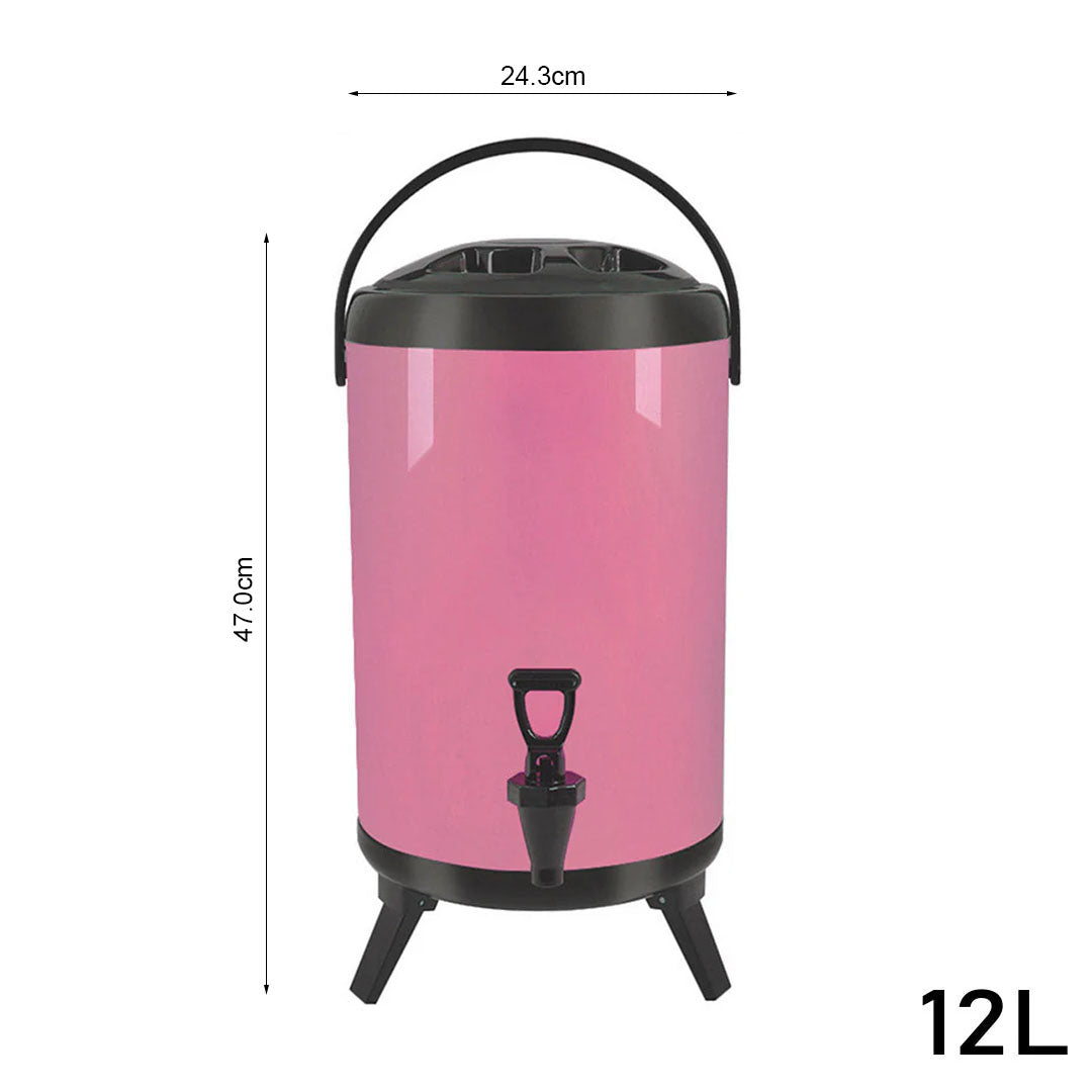 SOGA 2X 12L Stainless Steel Insulated Milk Tea Barrel Hot and Cold Beverage Dispenser Container with Faucet Pink