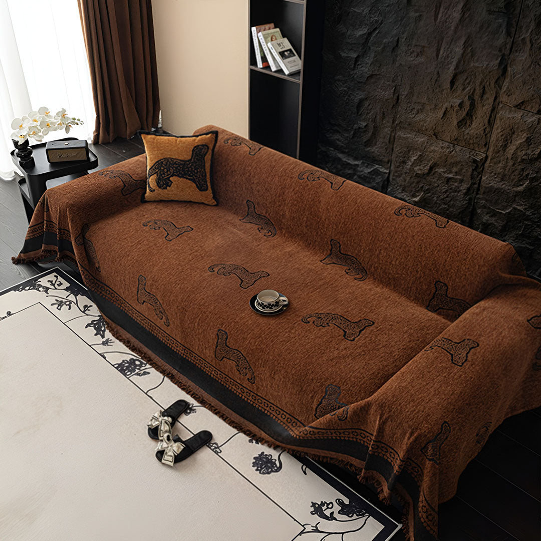 SOGA Four-seater Brown Sofa Cover Leopard Print 180x420cm Polyester
