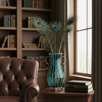 SOGA 51cm Blue Glass Oval Floor Vase with Metal Flower Stand