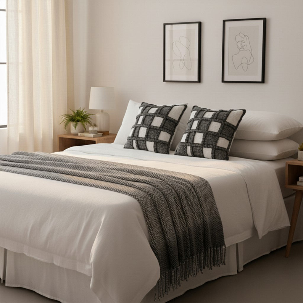 SOGA Home & Living Bundle – 2 Gray Bohemian Fringe Pillow & Star Grey Tassel Blanket