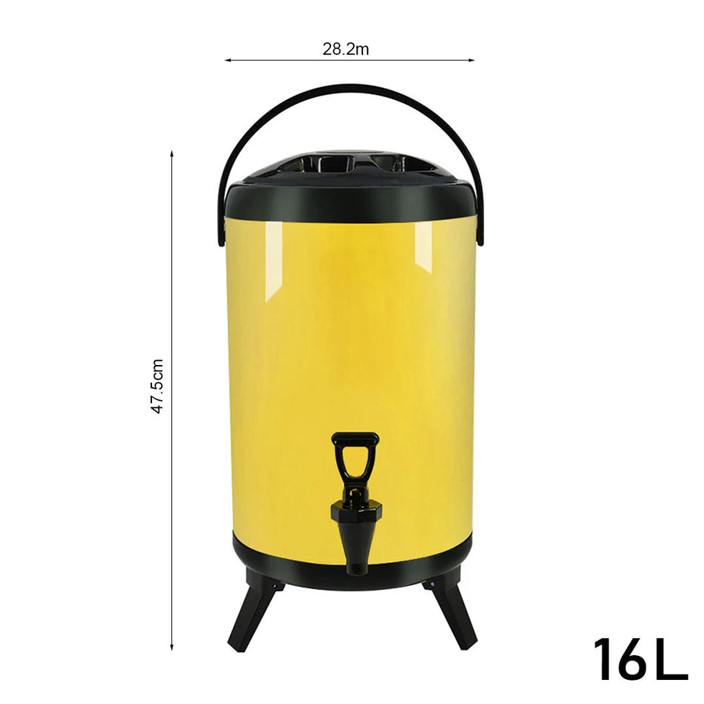SOGA 8X 16L Stainless Steel Insulated Milk Tea Barrel Hot and Cold Beverage Dispenser Container with Faucet Yellow