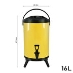 SOGA 8X 16L Stainless Steel Insulated Milk Tea Barrel Hot and Cold Beverage Dispenser Container with Faucet Yellow