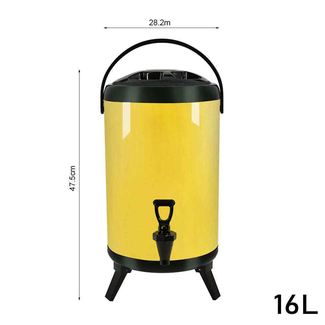 SOGA 8X 16L Stainless Steel Insulated Milk Tea Barrel Hot and Cold Beverage Dispenser Container with Faucet Yellow
