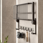 SOGA 50cm Wall-Mounted Double Pole Towel Holder Bathroom Organiser Rail Hanger with Hooks