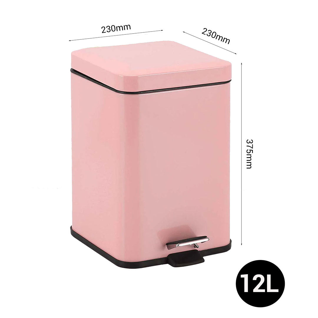 SOGA 2X Foot Pedal Stainless Steel Rubbish Recycling Garbage Waste Trash Bin Square 12L Pink