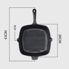 SOGA 2X 26cm Square Ribbed Cast Iron Frying Pan Skillet Steak Sizzle Platter with Handle