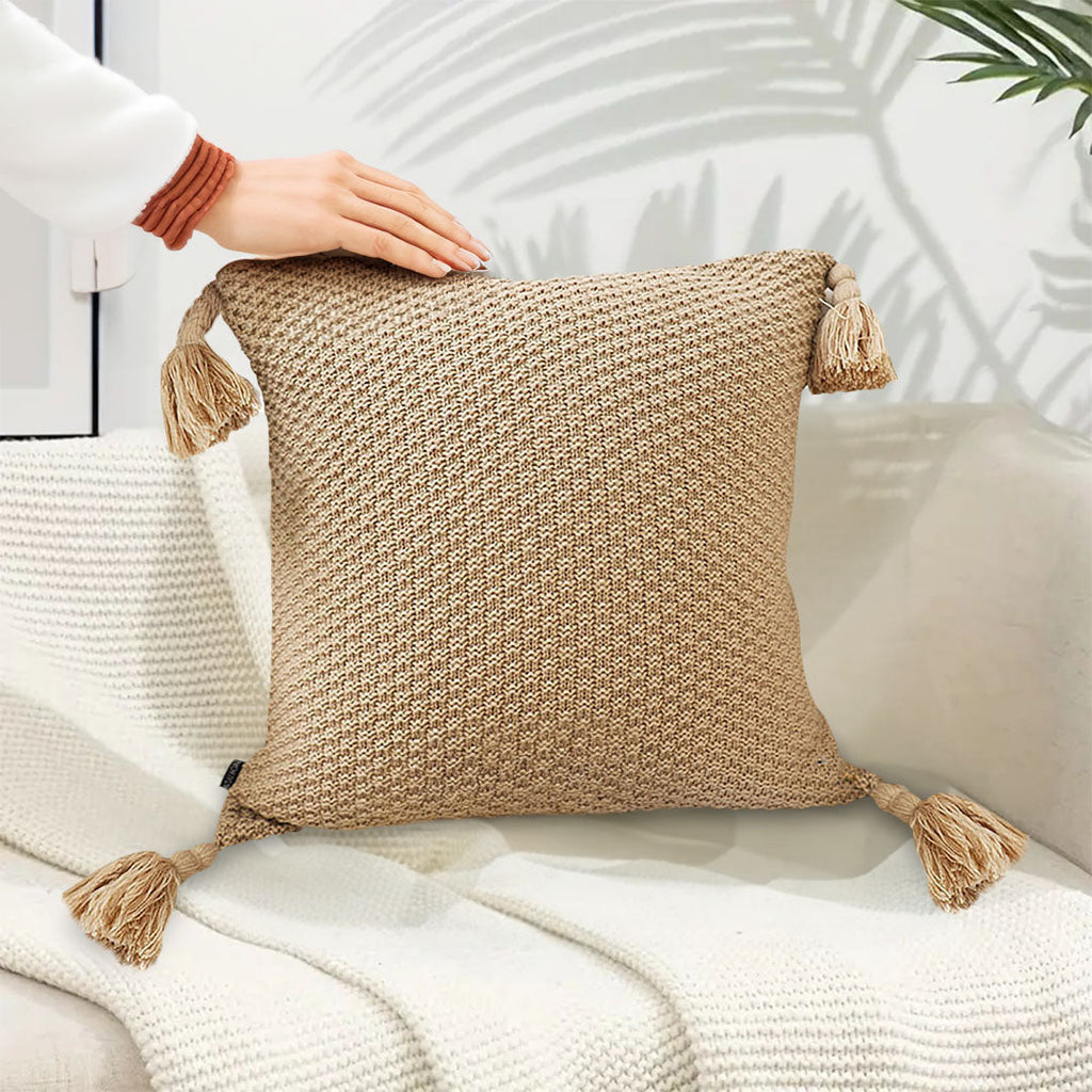 SOGA 50CM Light Brown Pillow with Tassel Accents Rizzy Transitional Cover Throw Pillow