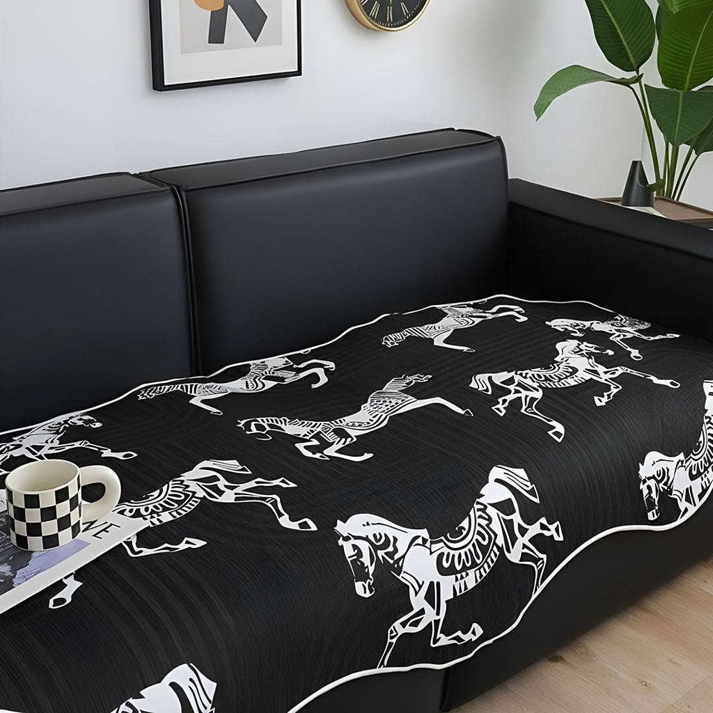 SOGA Two-Seater Black Horse Print 90x180cm Throw Blanket Sofa Cover $ 111