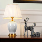 SOGA 4X Ceramic Oval Table Lamp with Gold Metal Base Desk Lamp White