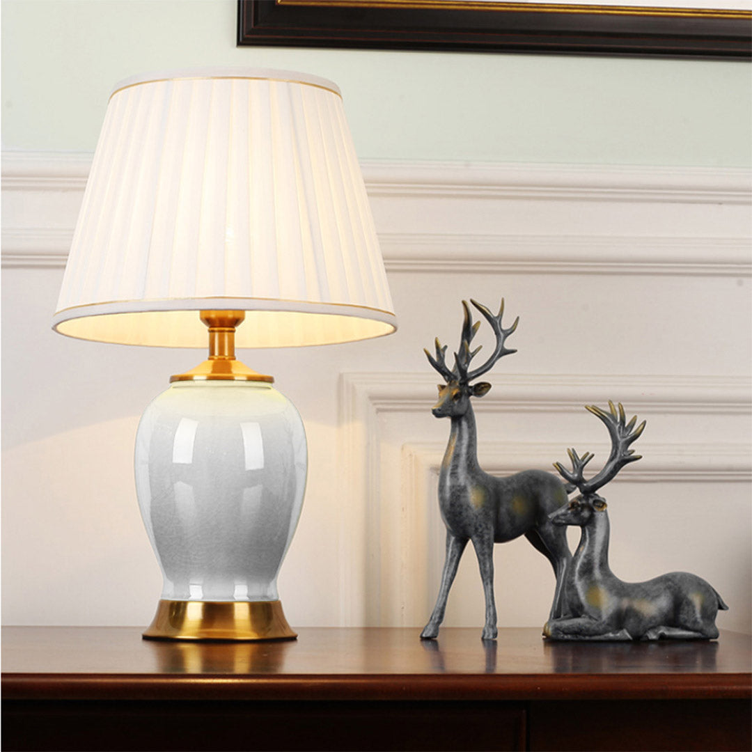 SOGA 4X Ceramic Oval Table Lamp with Gold Metal Base Desk Lamp White