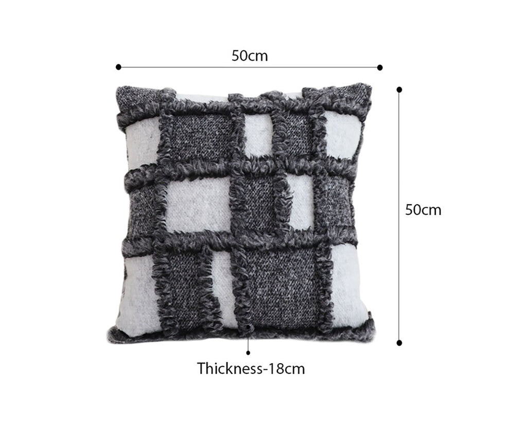 SOGA 50cm Bohemian Gray Fringe Checkerboard Textured Throw Pillow