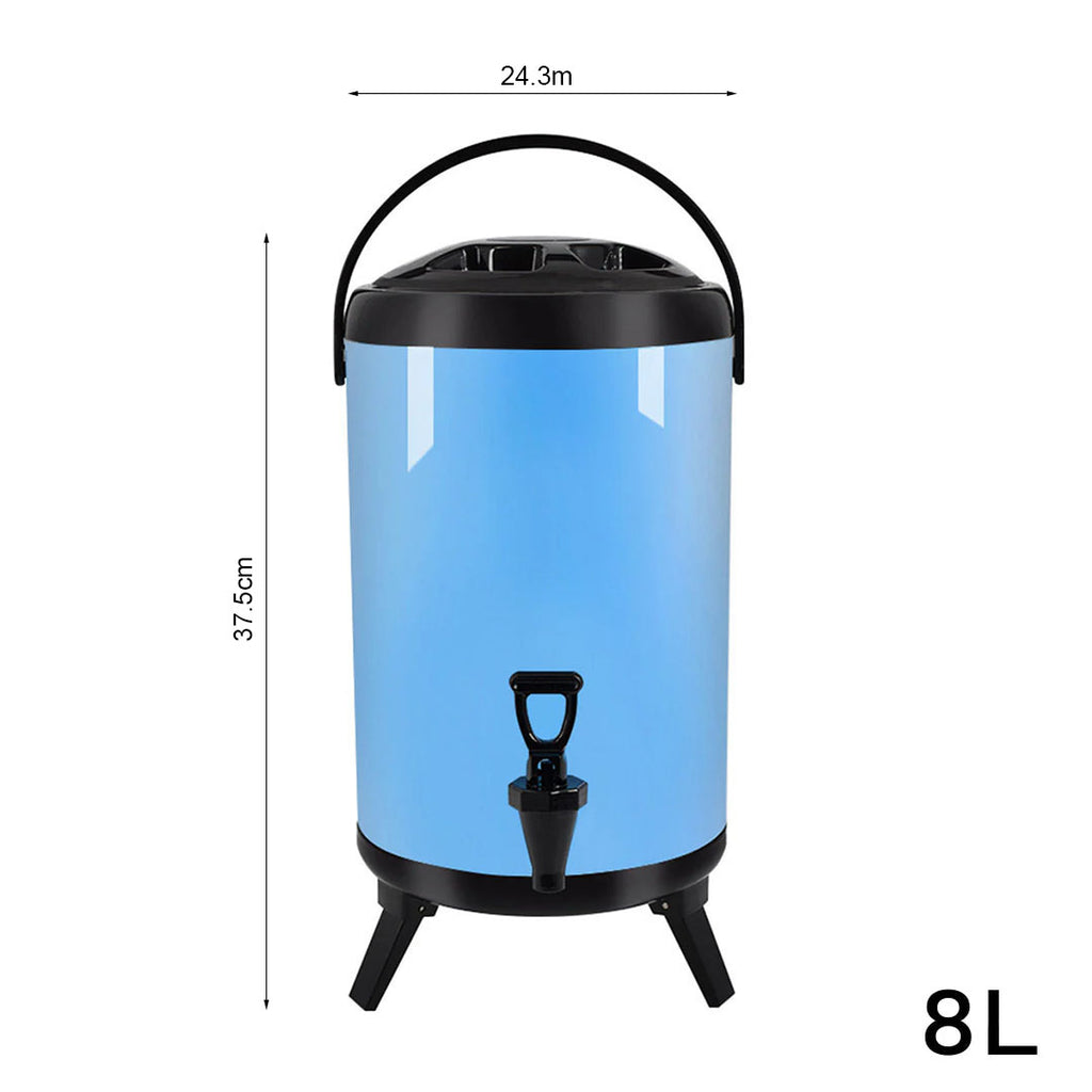 SOGA 8L Stainless Steel Insulated Milk Tea Barrel Hot and Cold Beverage Dispenser Container with Faucet Blue