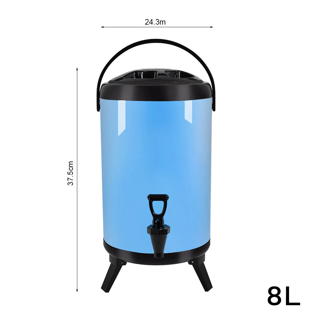 SOGA 8L Stainless Steel Insulated Milk Tea Barrel Hot and Cold Beverage Dispenser Container with Faucet Blue