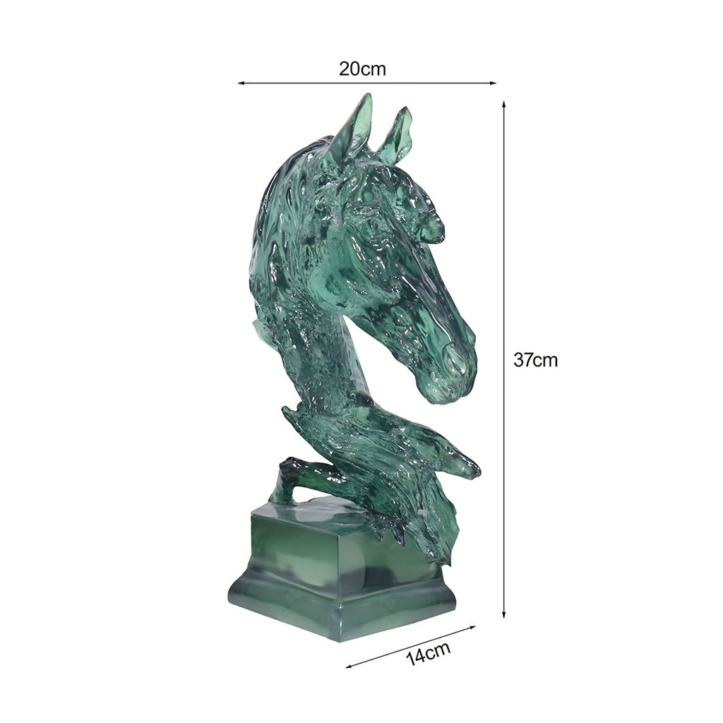 SOGA 37cm Green Horse Head Resin Sculpture Flowing Mane Design