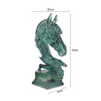 SOGA 37cm Green Horse Head Resin Sculpture Flowing Mane Design