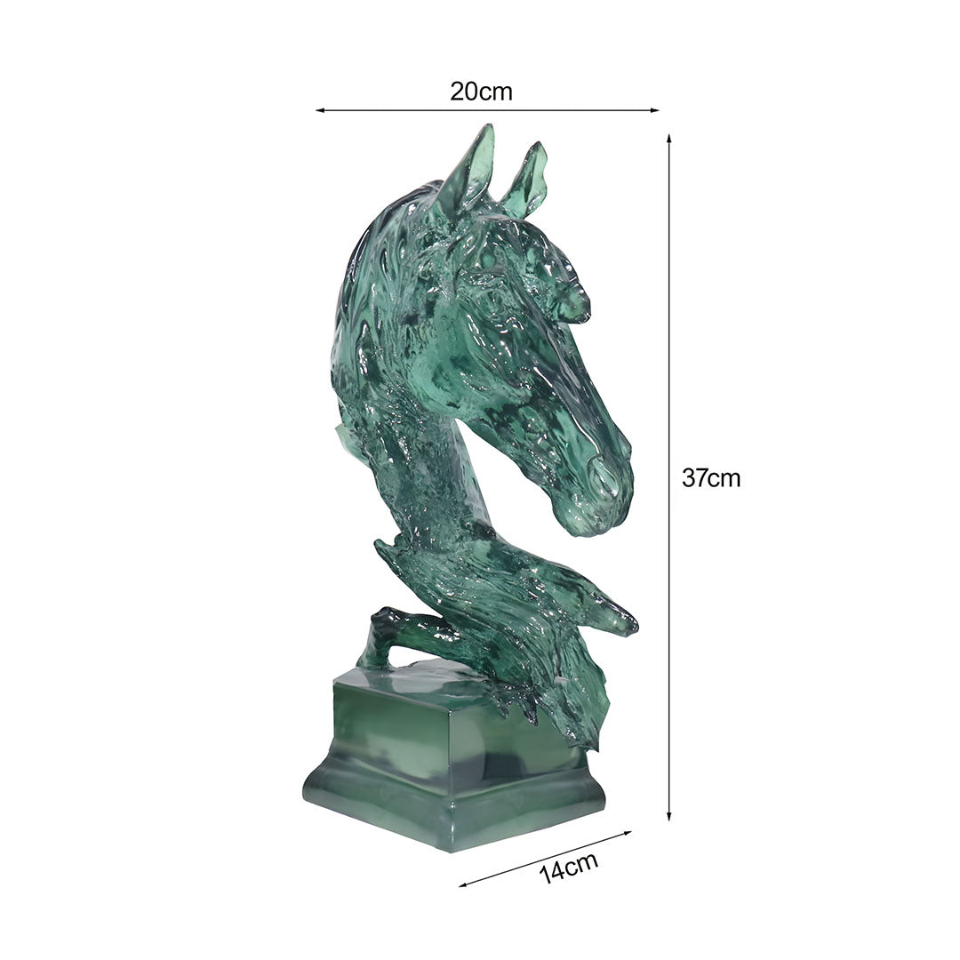 SOGA 37cm Green Horse Head Resin Sculpture Flowing Mane Design