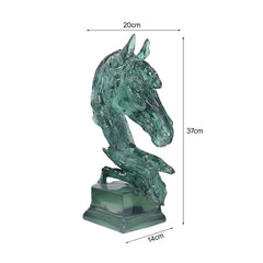 SOGA 37cm Green Horse Head Resin Sculpture Flowing Mane Design