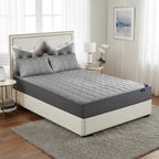 SOGA Home & Living Bundle – Grey Crown Tufted Pillow & Quilted Mattress Cover Set