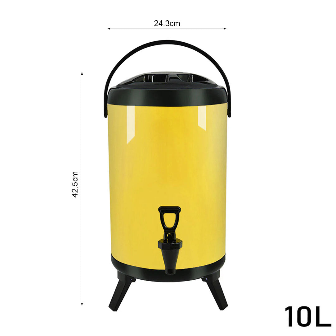SOGA 10L Stainless Steel Insulated Milk Tea Barrel Hot and Cold Beverage Dispenser Container with Faucet Yellow
