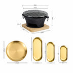 SOGA Kitchenware Bundle C – Gold Nordic Plate Set, 23cm Grilling Plate & Cast Iron BBQ Grill