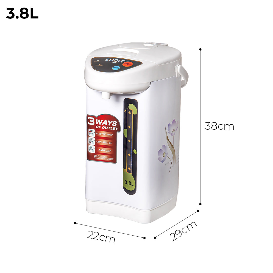 SOGA 2X 3.8L White Plastic Exterior Electric Thermal Pot Dispenser with 3 Dispensing Modes