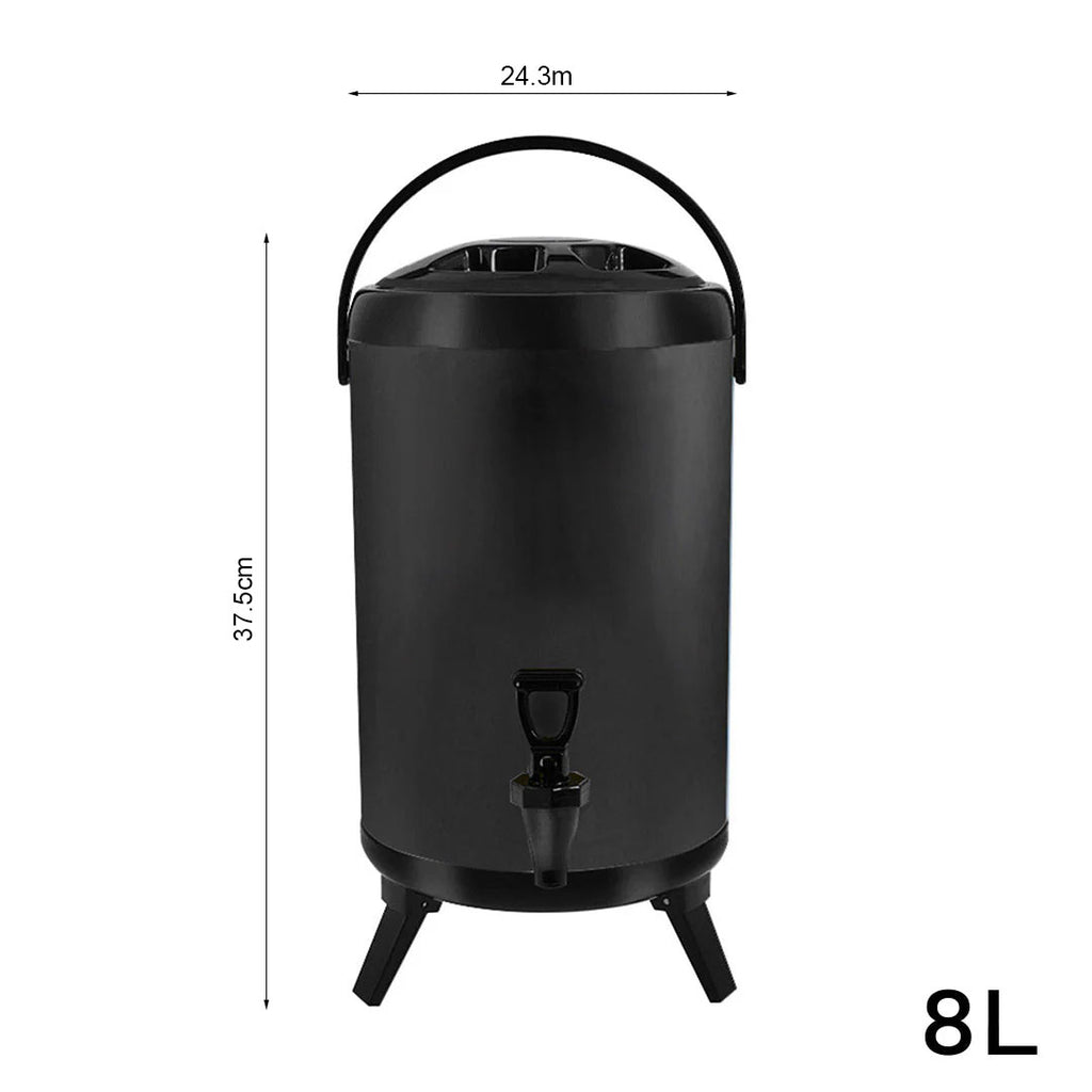 SOGA 8L Stainless Steel Insulated Milk Tea Barrel Hot and Cold Beverage Dispenser Container with Faucet Black