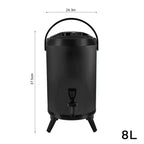 SOGA 8L Stainless Steel Insulated Milk Tea Barrel Hot and Cold Beverage Dispenser Container with Faucet Black