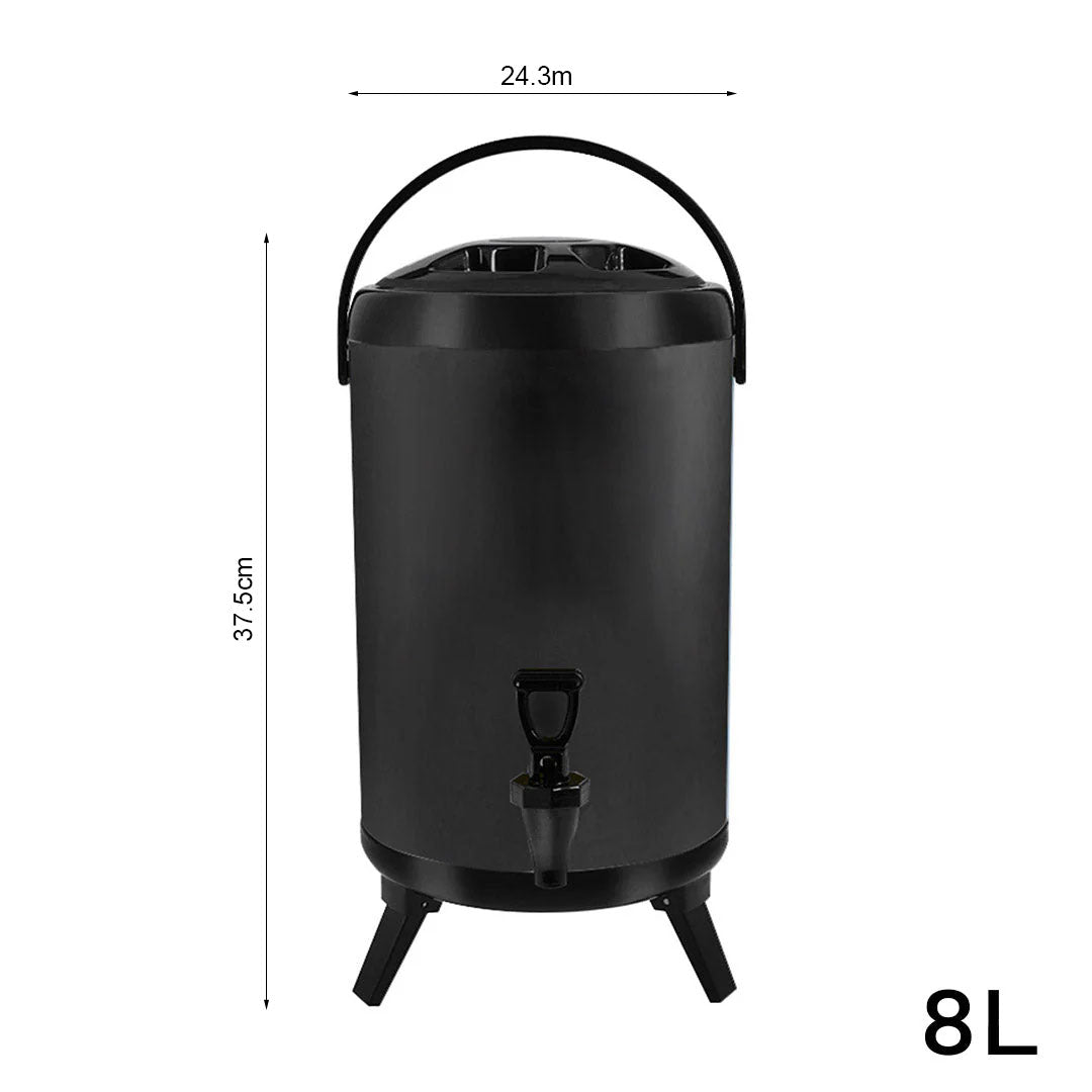SOGA 8L Stainless Steel Insulated Milk Tea Barrel Hot and Cold Beverage Dispenser Container with Faucet Black