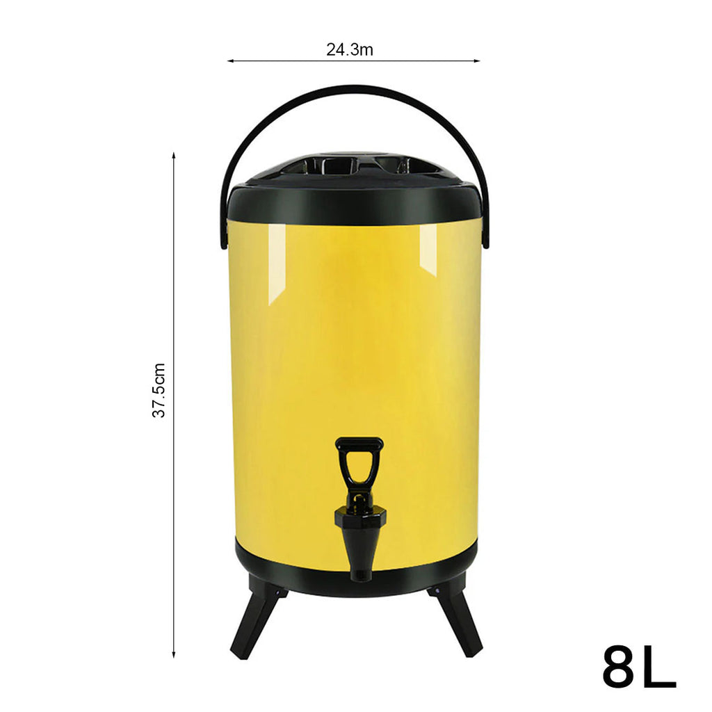 SOGA 8L Stainless Steel Insulated Milk Tea Barrel Hot and Cold Beverage Dispenser Container with Faucet Yellow
