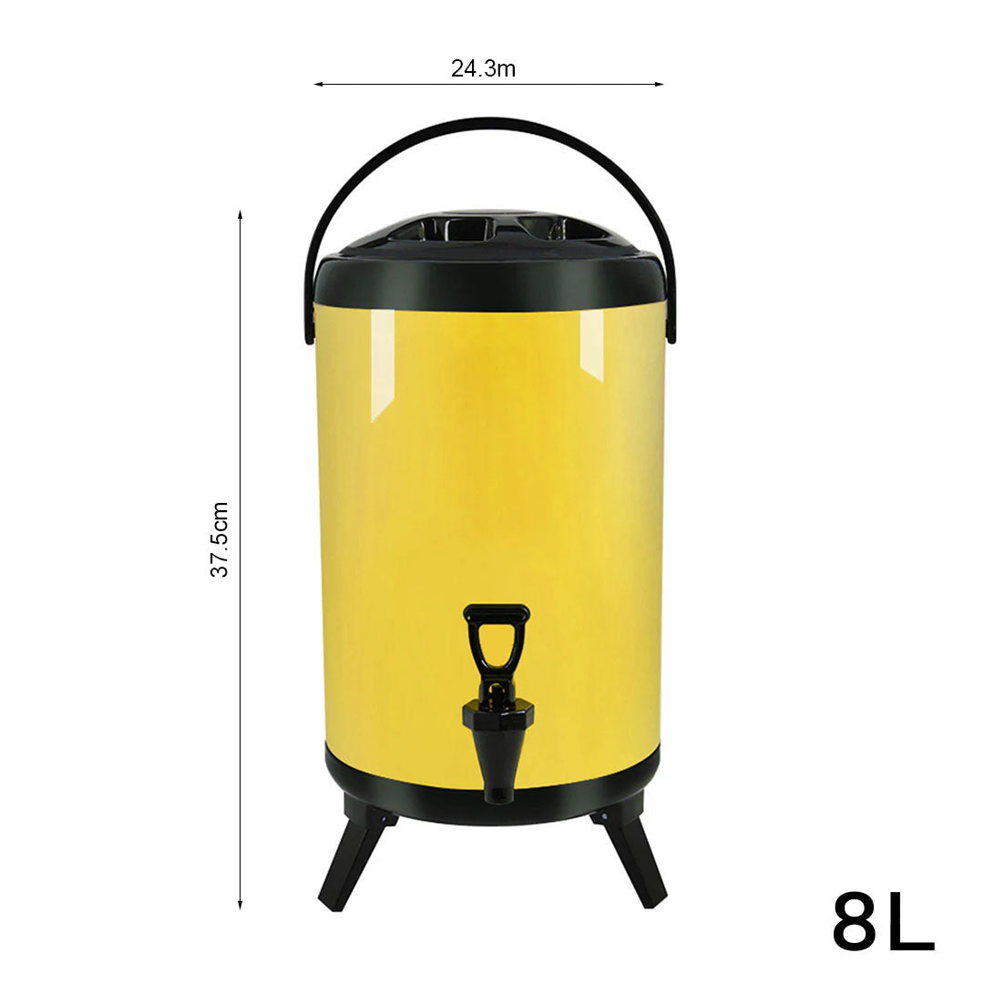 SOGA 8L Stainless Steel Insulated Milk Tea Barrel Hot and Cold Beverage Dispenser Container with Faucet Yellow