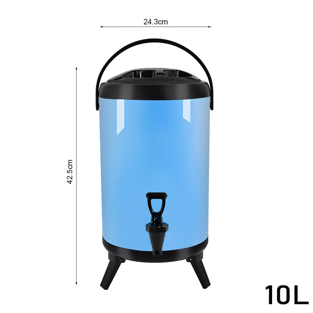 SOGA 4X 10L Stainless Steel Insulated Milk Tea Barrel Hot and Cold Beverage Dispenser Container with Faucet Blue