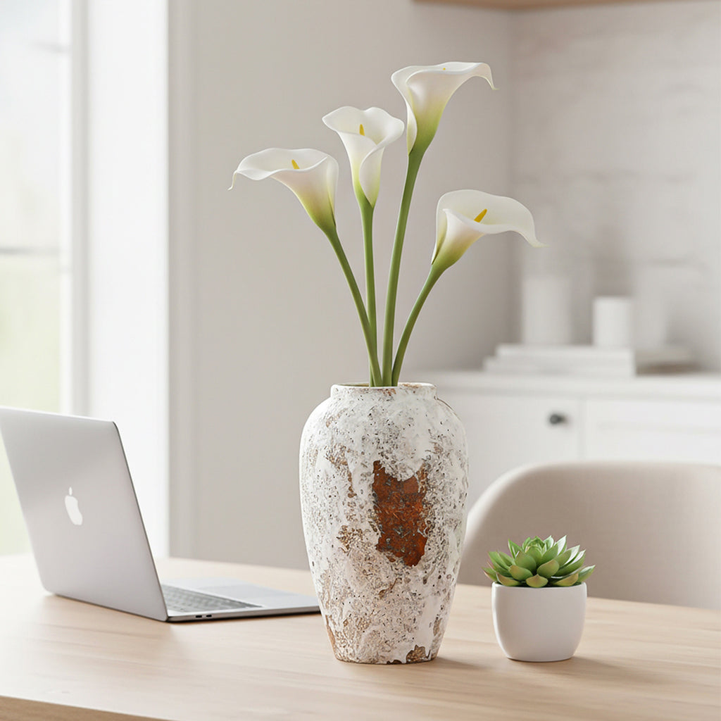 SOGA 30x19cm Gradient White Medium Ceramic Flower Vase Elegant Living Room Home Decor