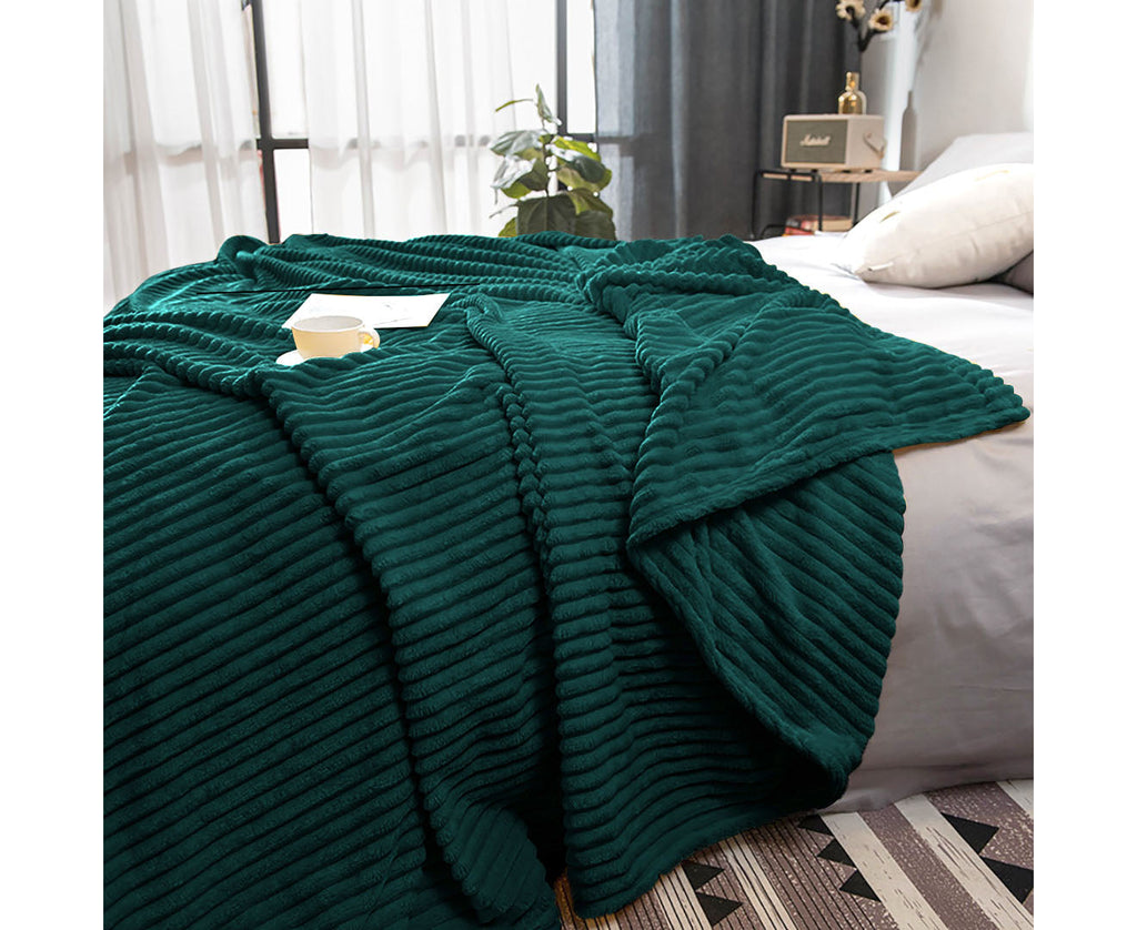 SOGA 2X Dark Green Throw Blanket Warm Cozy Striped Pattern Thin Flannel Coverlet Fleece Bed Sofa Comforter