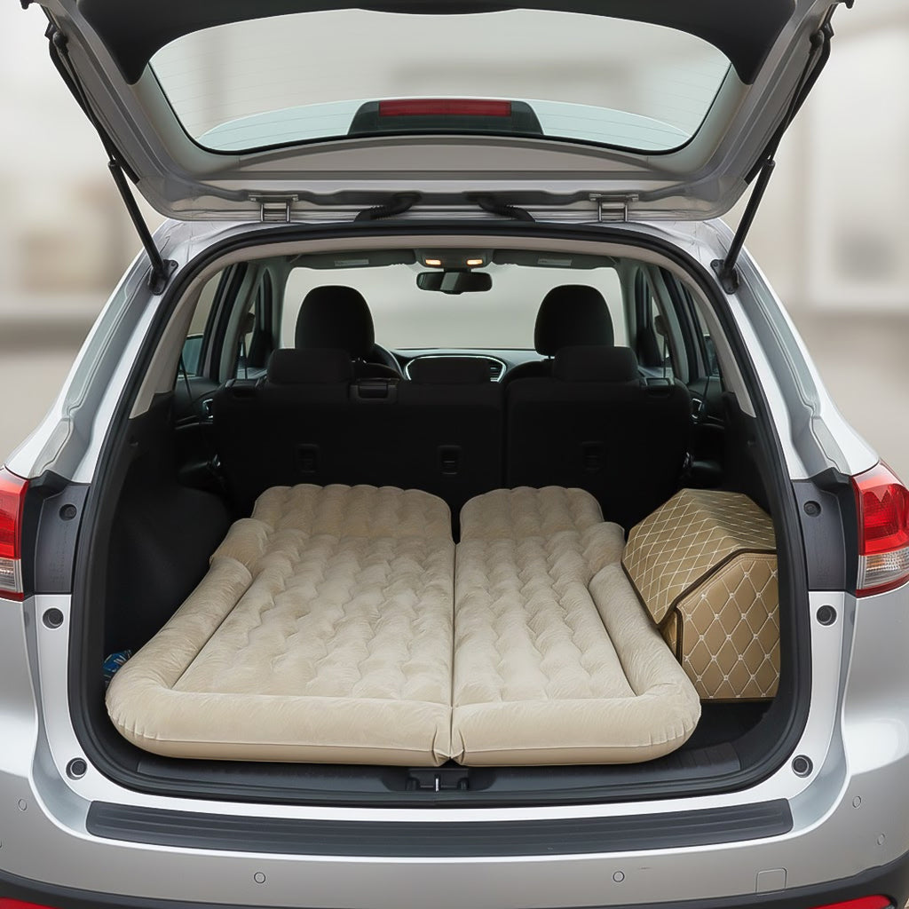 SOGA Car Bundle A – Beige Leather Collapsible Trunk Organizer & Inflatable Boot Mattress