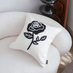 SOGA 45cm White Black Single Rose Embroidered Throw Pillow