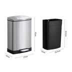SOGA 2X Foot Pedal Stainless Steel Rubbish Recycling Garbage Waste Trash Bin Rectangular Shape 12L Silver