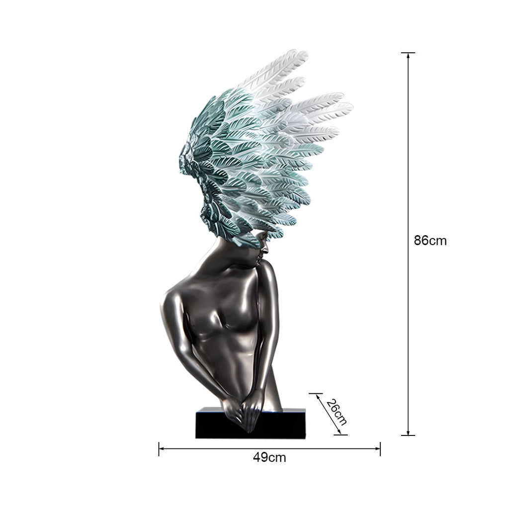 SOGA 86cm Silver Sculpture – Turquoise Winged Decor with Black Marble Base