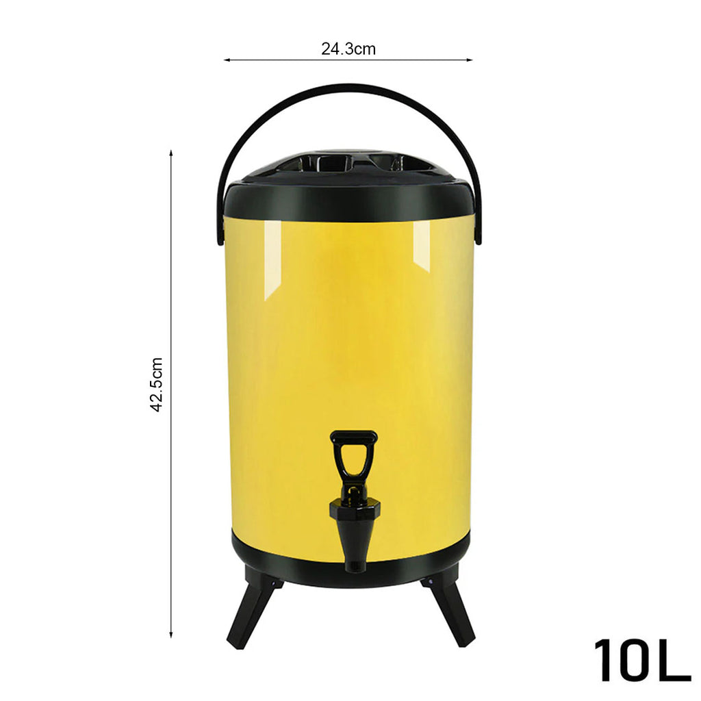 SOGA 2X 10L Stainless Steel Insulated Milk Tea Barrel Hot and Cold Beverage Dispenser Container with Faucet Yellow