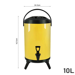 SOGA 2X 10L Stainless Steel Insulated Milk Tea Barrel Hot and Cold Beverage Dispenser Container with Faucet Yellow